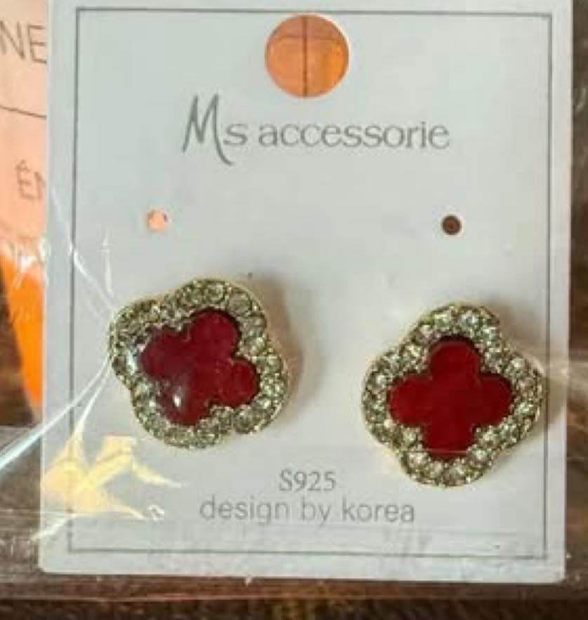 LV Red Embellished Earrings