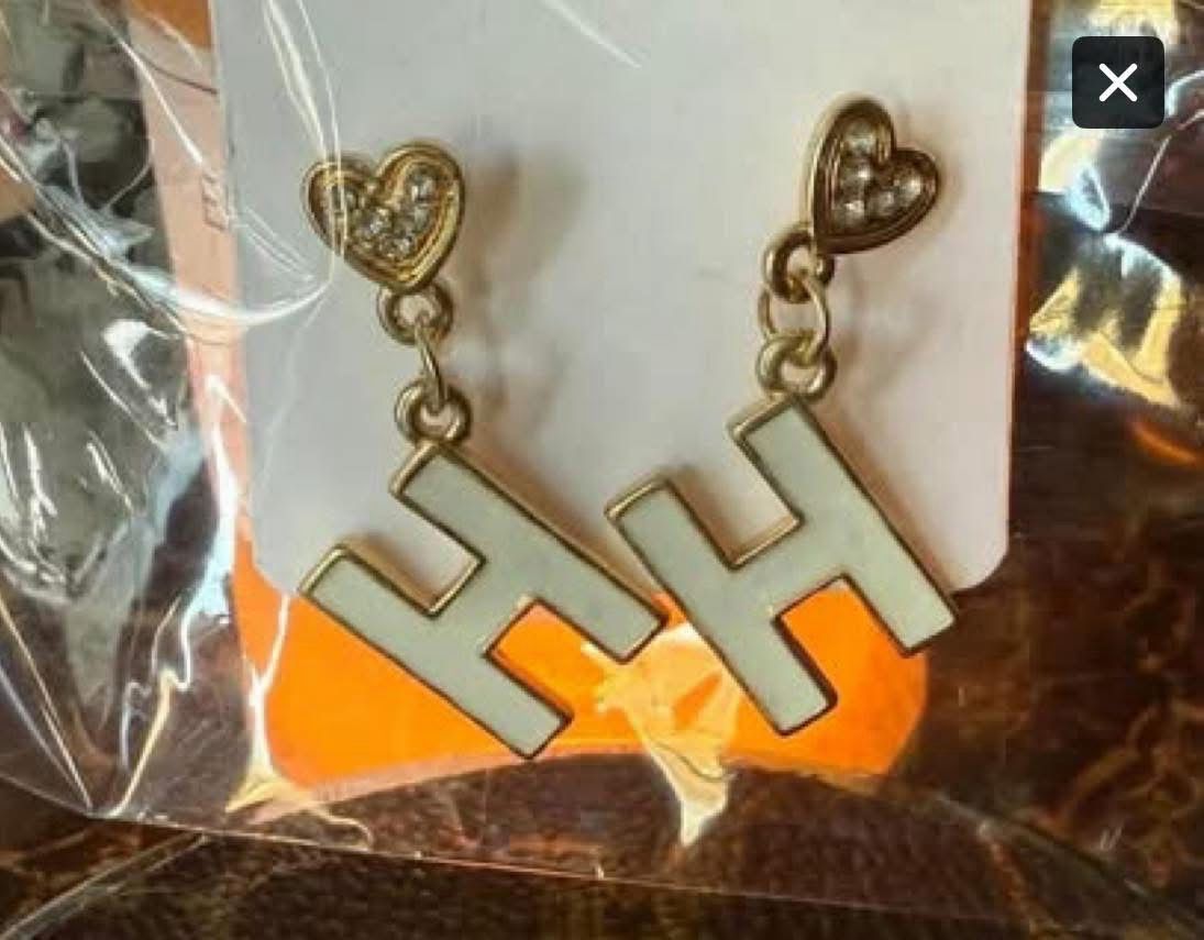 H White Initial Dangling Earrings