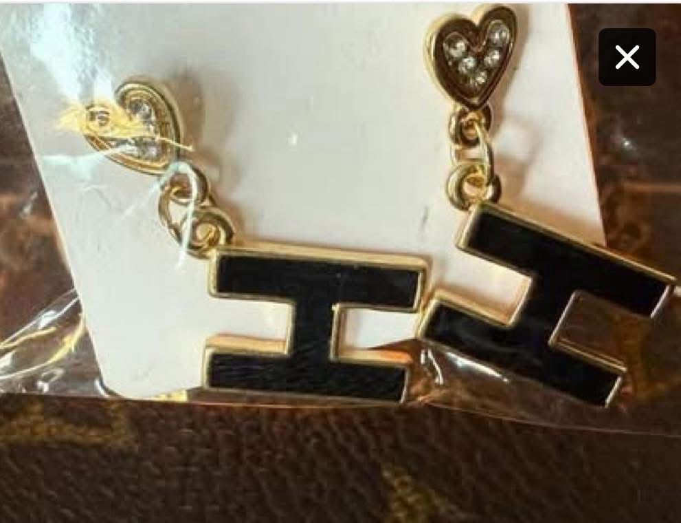 H Black Initial Dangling Earrings