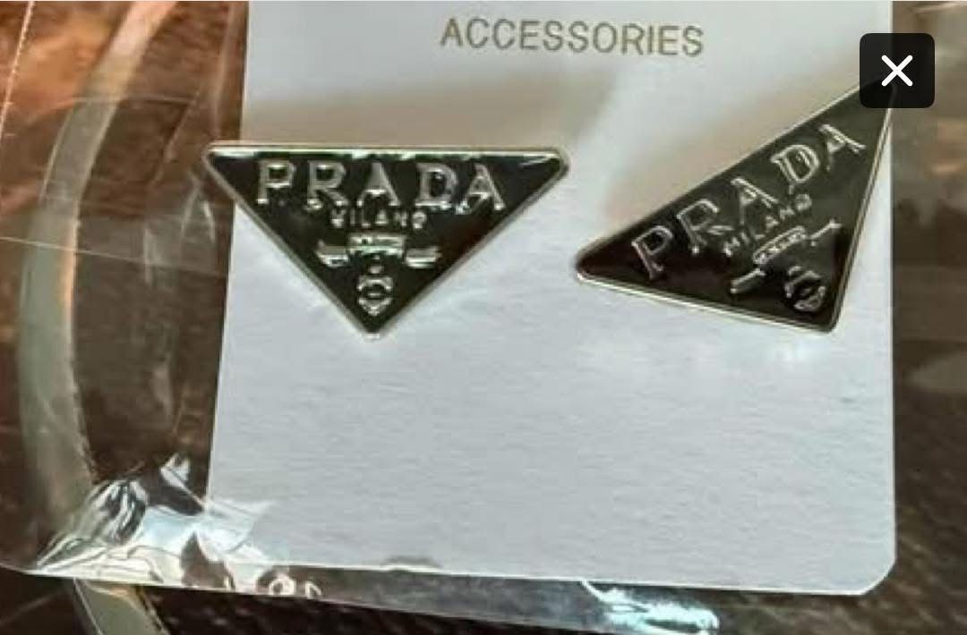 Prada Black Triangle Silver Trim Earrings