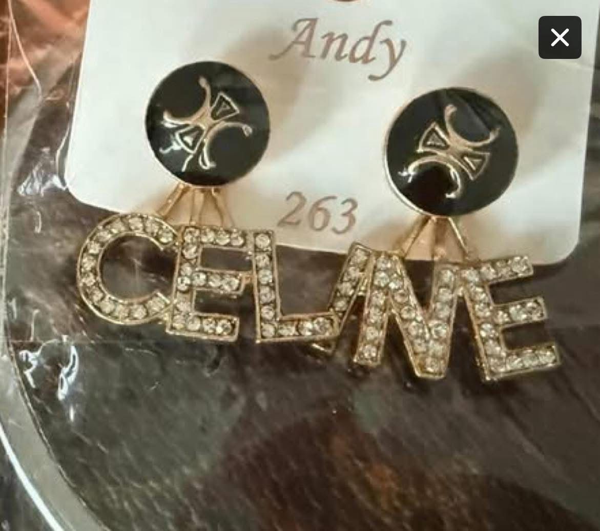 Celine Gold Black Earrings
