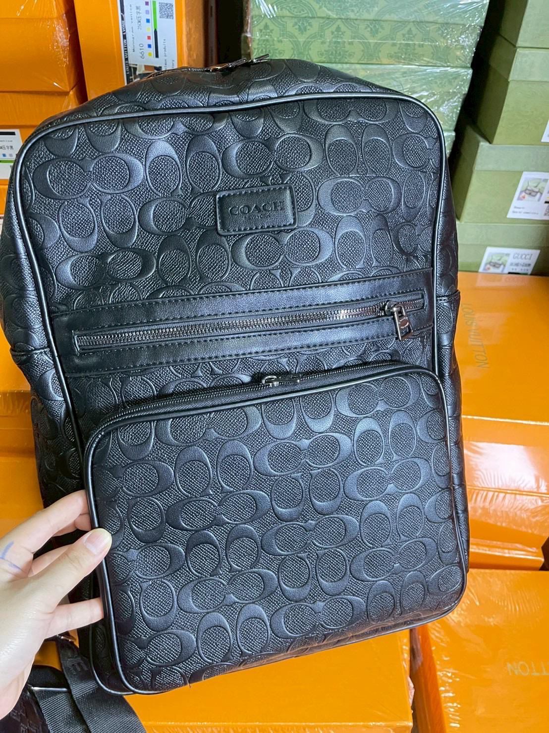 Coach Black Embossed Backpack 🎒