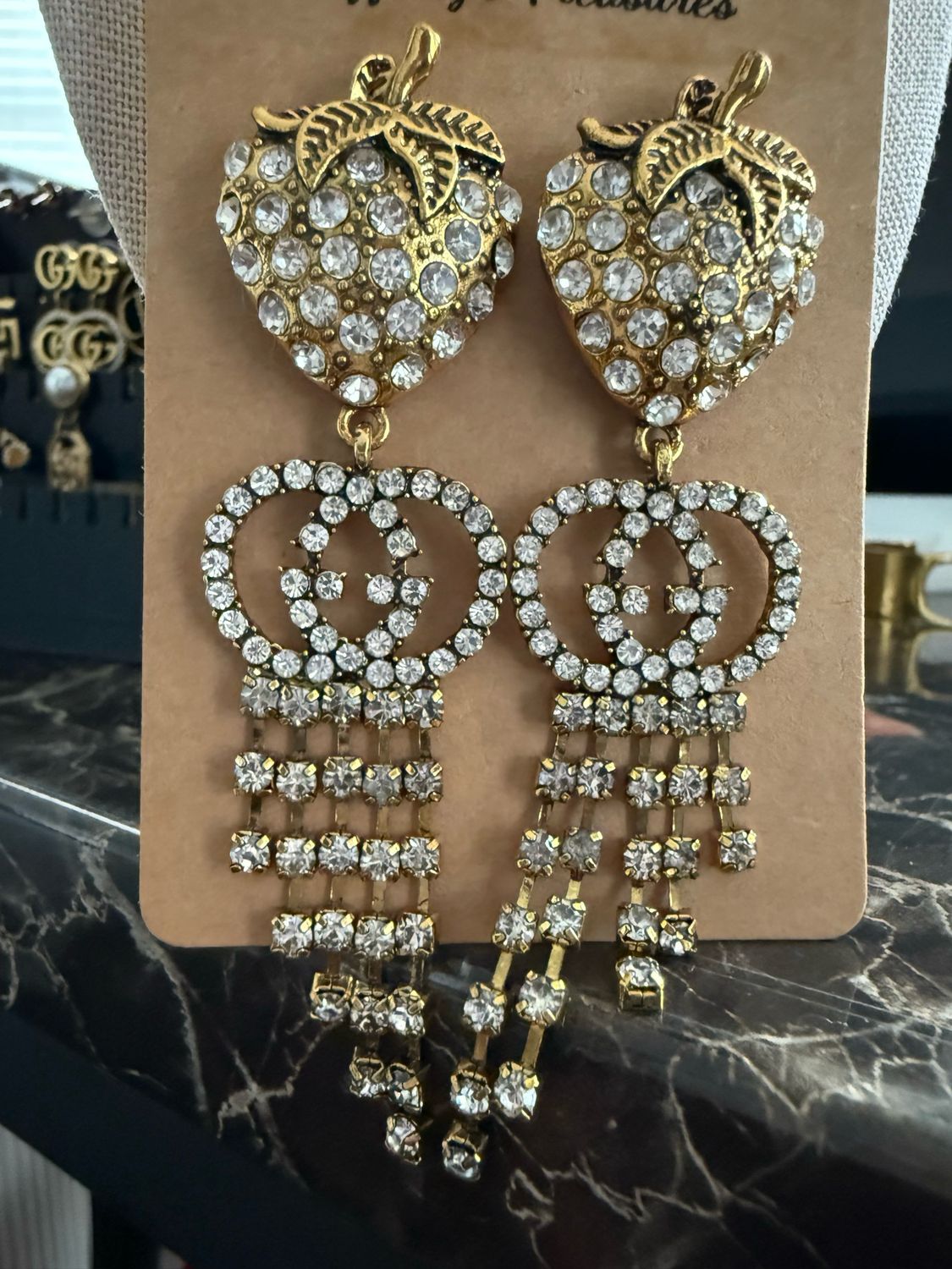 Gucci Gold Embellished Strawberry Earrings