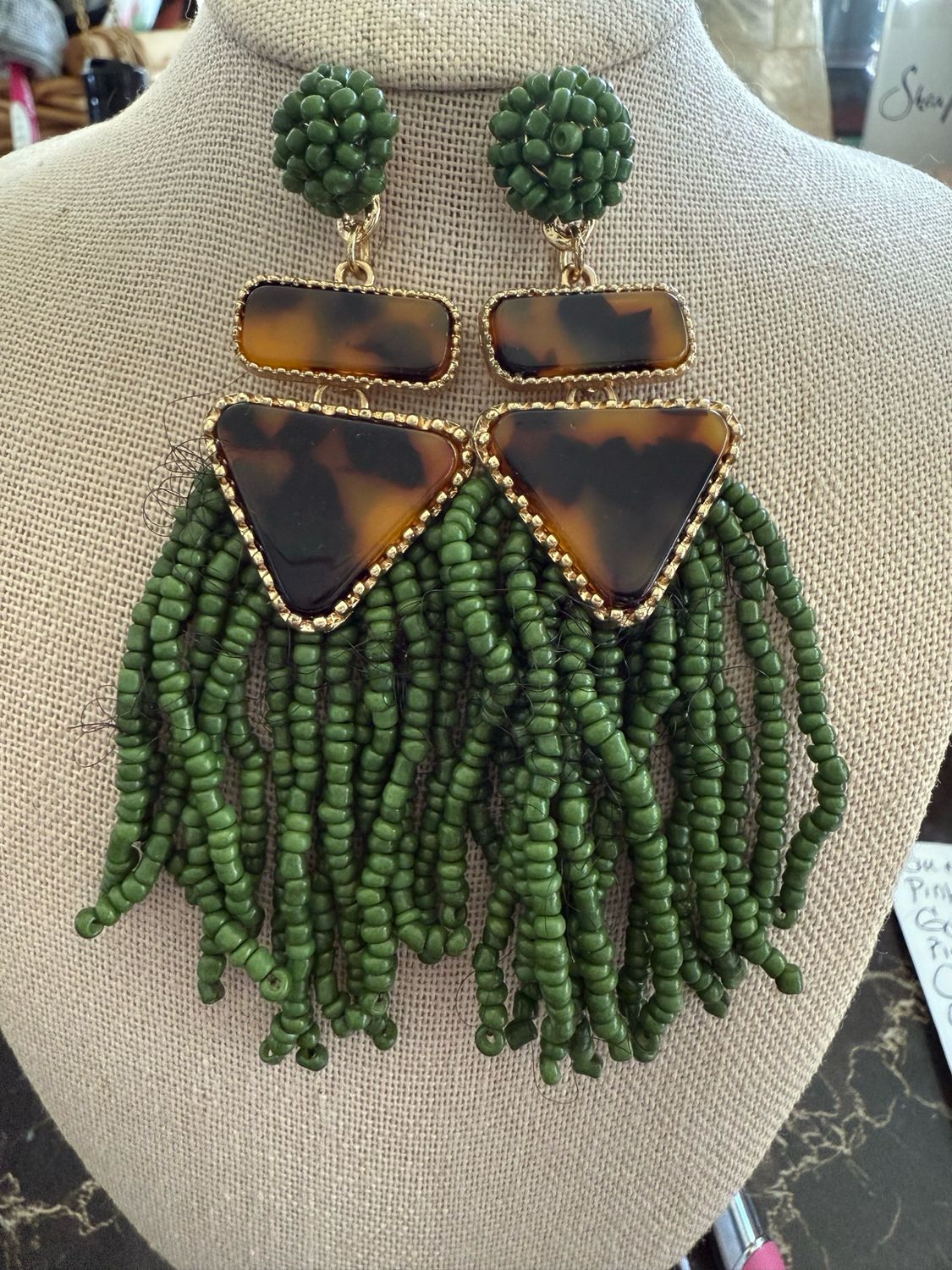 Tortious Shell Green Earrings