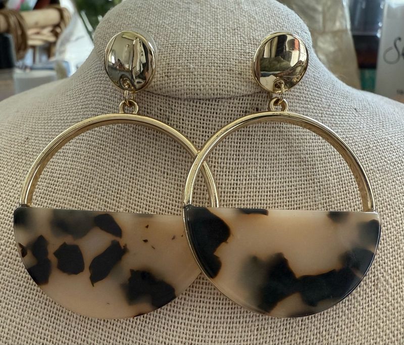 Khaki Tortoise Dangle Hoops