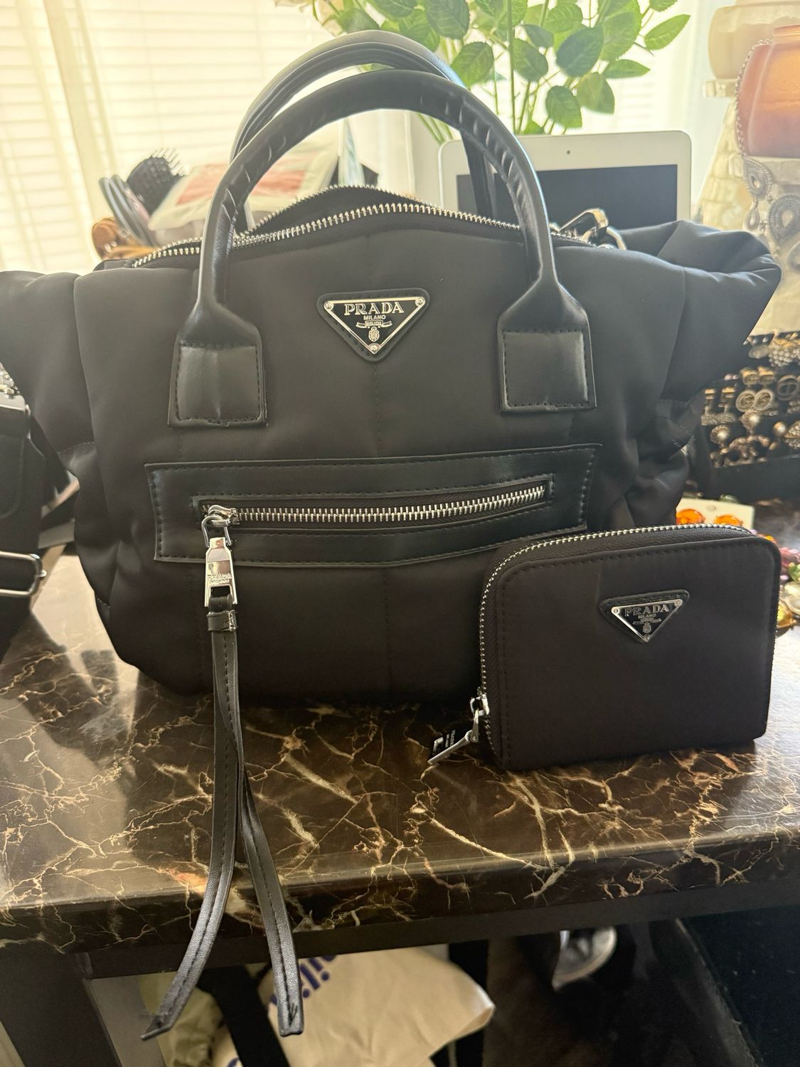 Prada Black Puffer Bag Set
