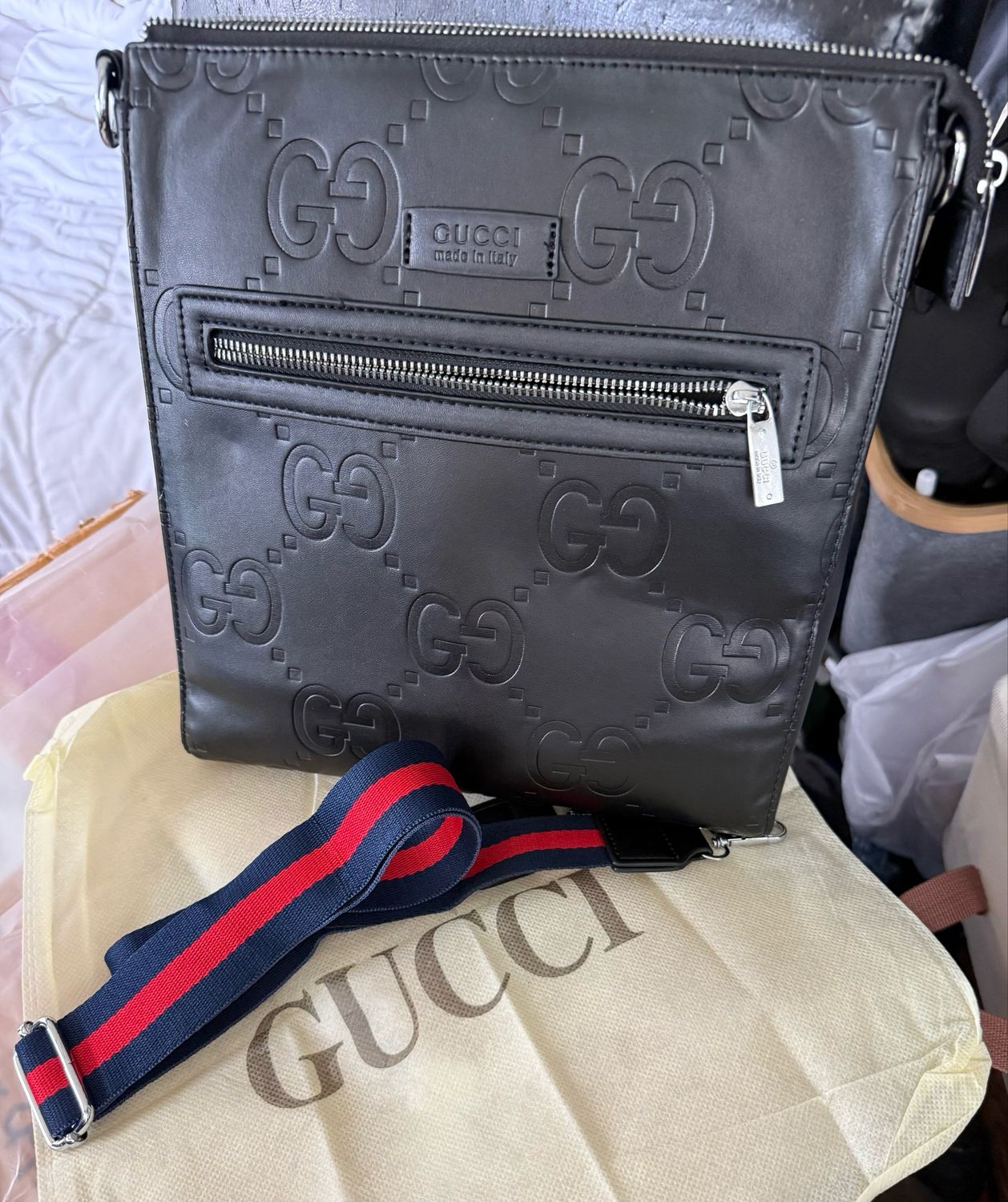 Gucci Black Embossed Messenger Bag