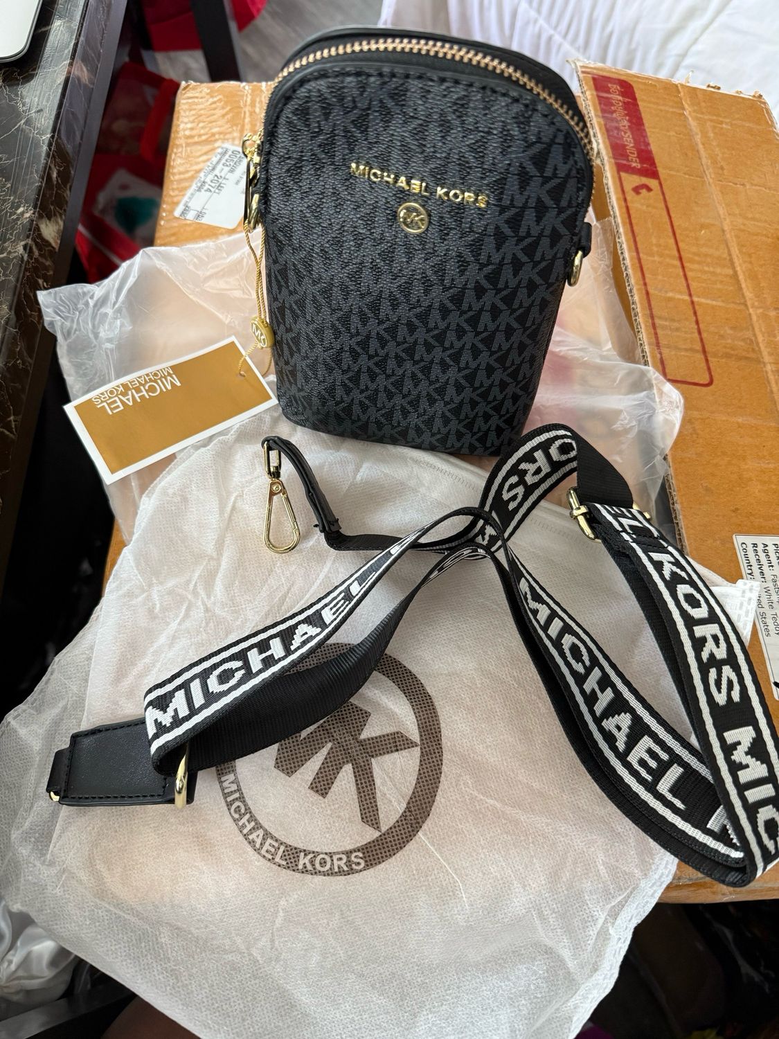 MK Black Mono Phone Bag