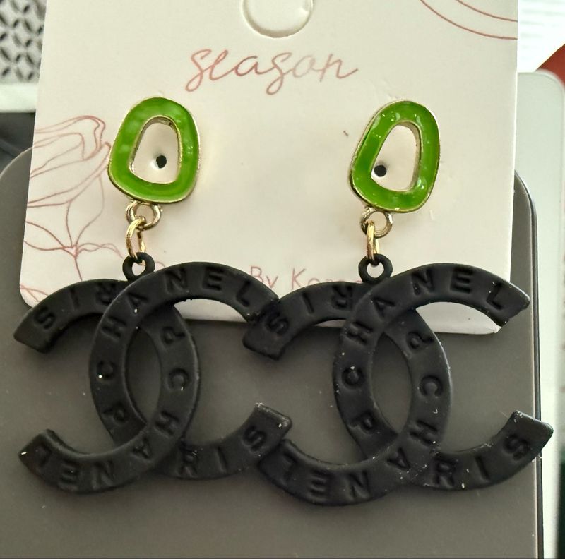 Chanel Black-Green Dangling Earrings