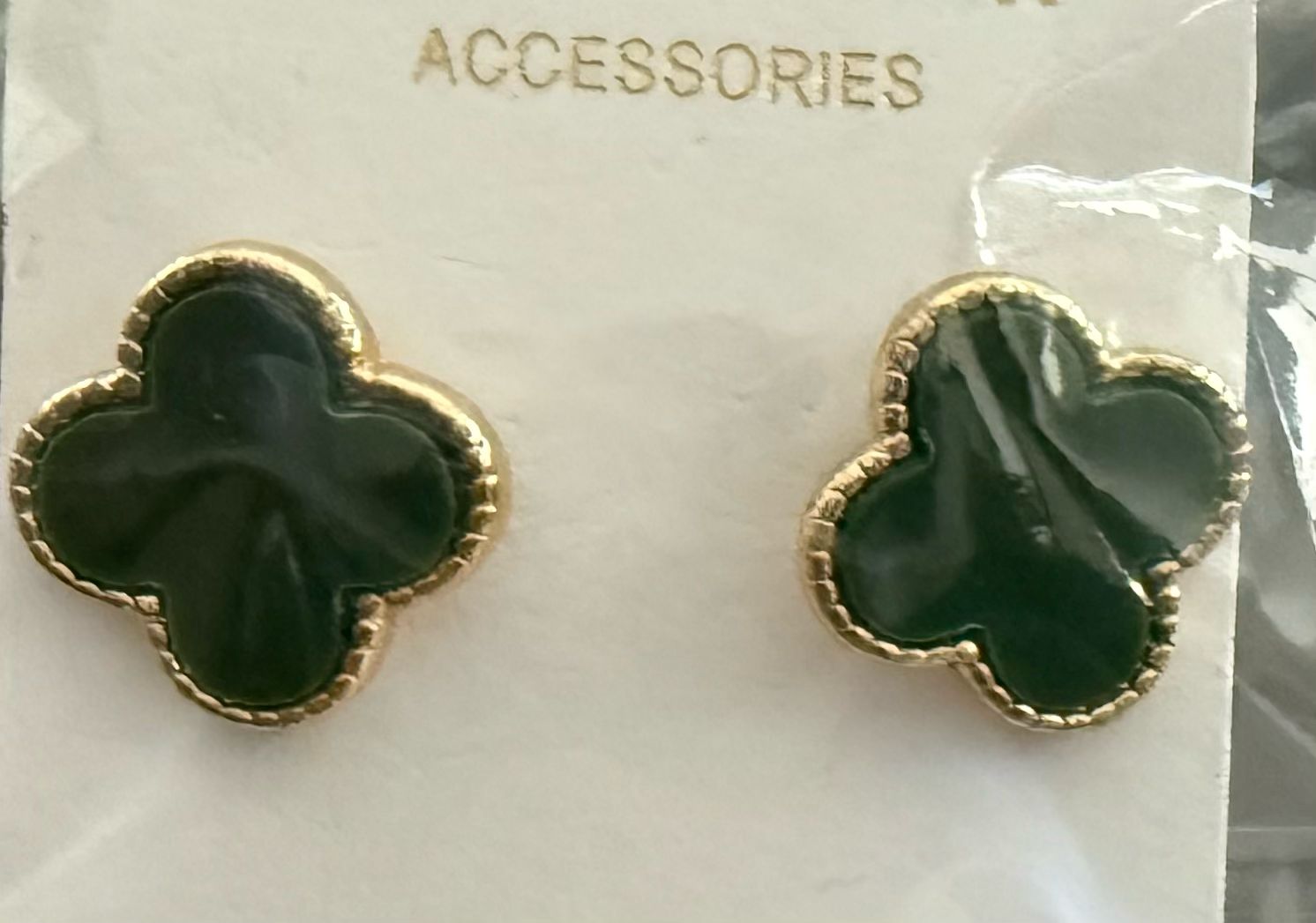 LV Green Flower Gold Trim Earrings