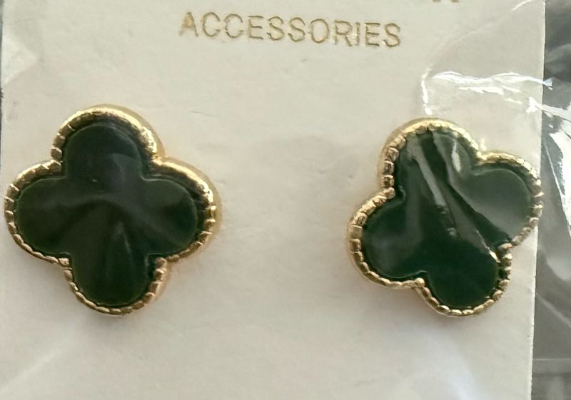 LV Green Flower Gold Trim Earrings
