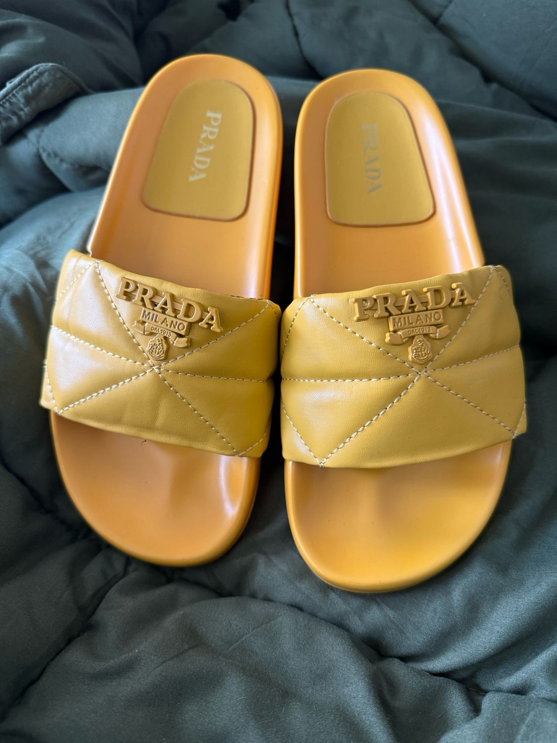 Prada Yellow Gold Slides 7.5