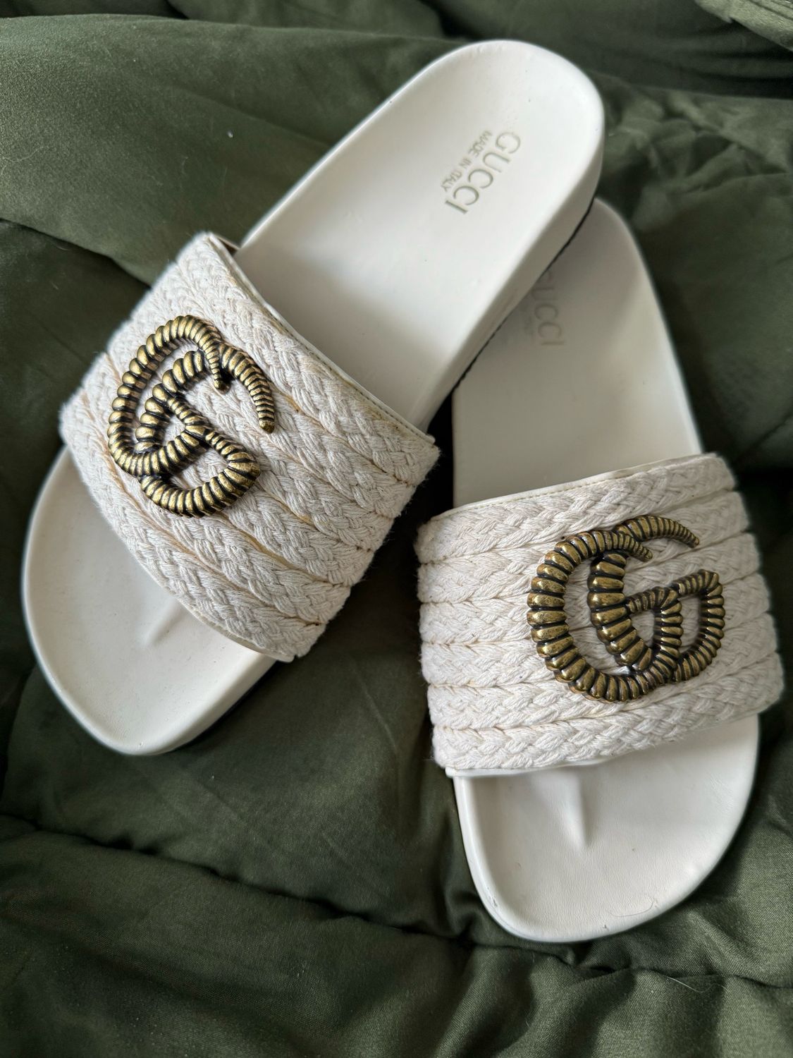 Gucci Woven Natural Slides 8