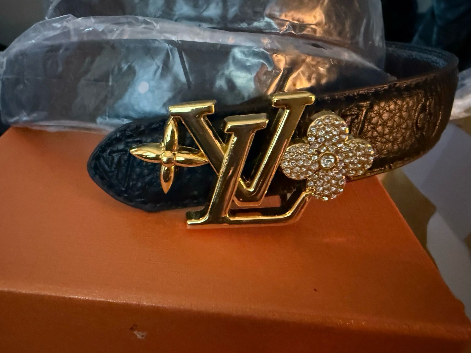 LV Black Embossed Reversible Belt 45”