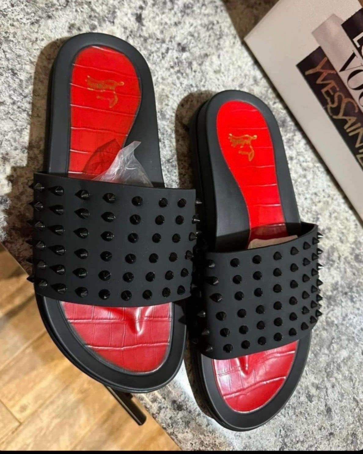 Christian Louboutin Black Spiked Slides 9