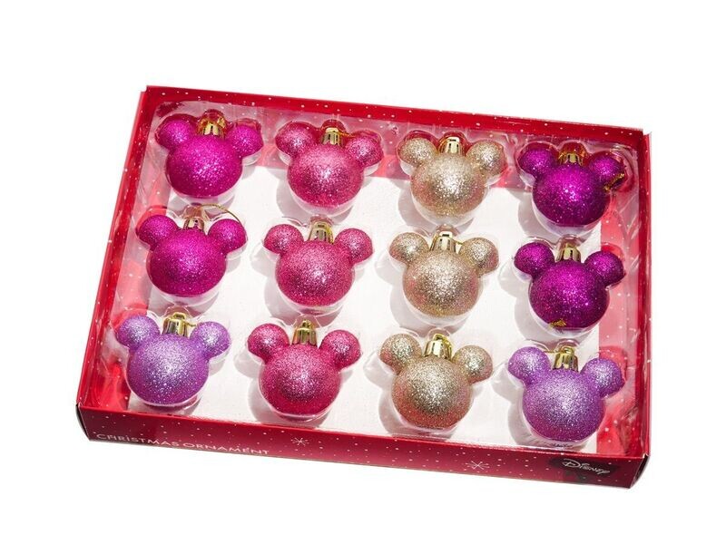 Disney set of 12 Christmas baubles Mickey Head pink