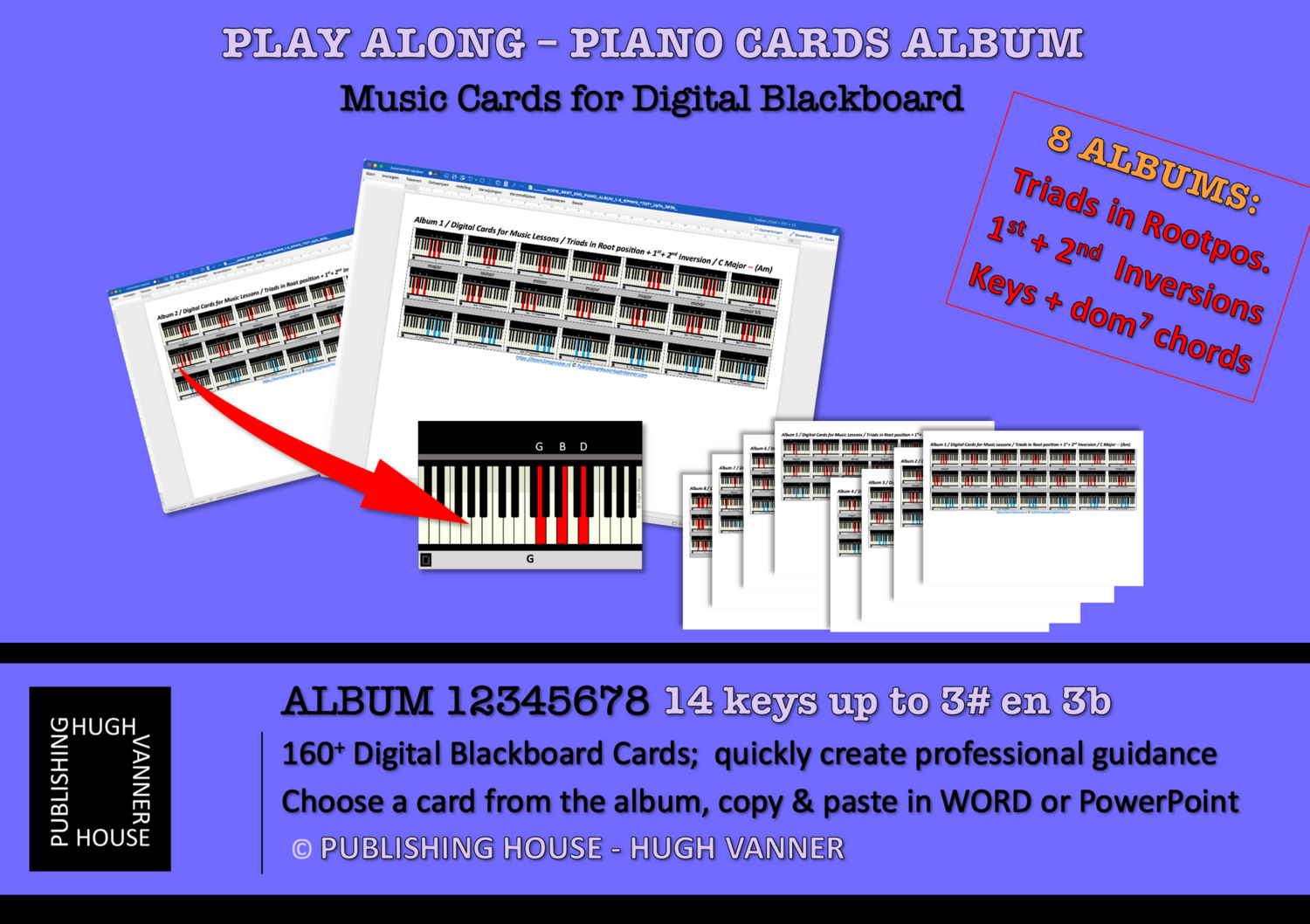 Play Along - 8 Albums with 160+ Digital Blackboard Cards for Piano / Keyboard