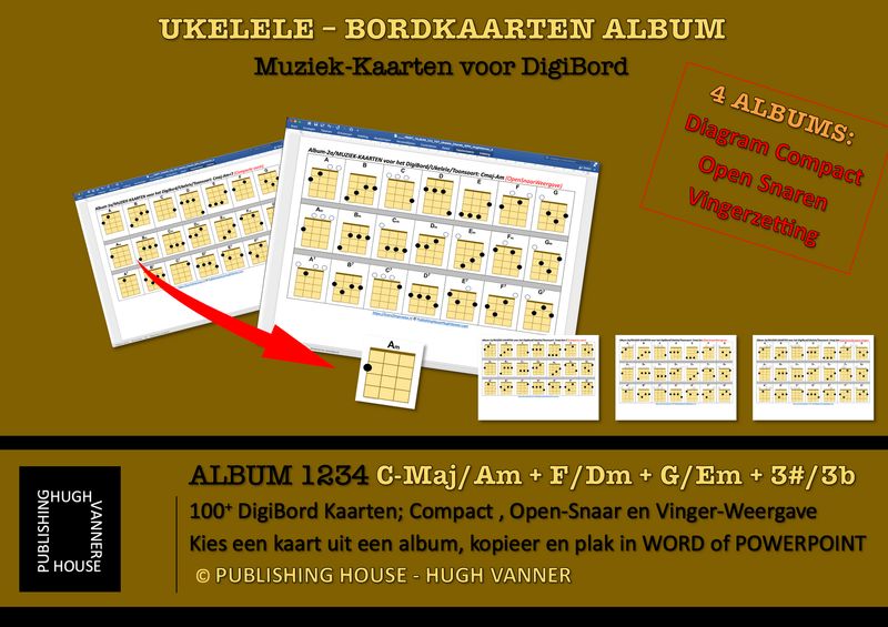 Speel Mee -  4 Albums met 100+ Digitale Muziek-Kaarten met Akkoord-symbolen voor UKELELE (GCEA) - Digibord-Tool