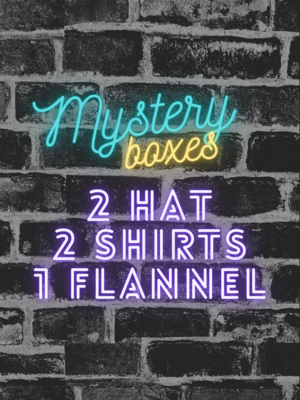 MYSTERY BOX - 2 HATS - 2 SHIRTS - 1 FLANNEL