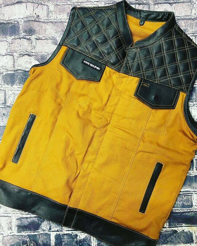 BROWN CANVAS &amp; LEATHER DIMOND VEST