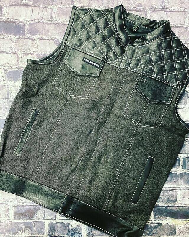 BLACK DENIM &amp; LEATHER DIMOND VEST