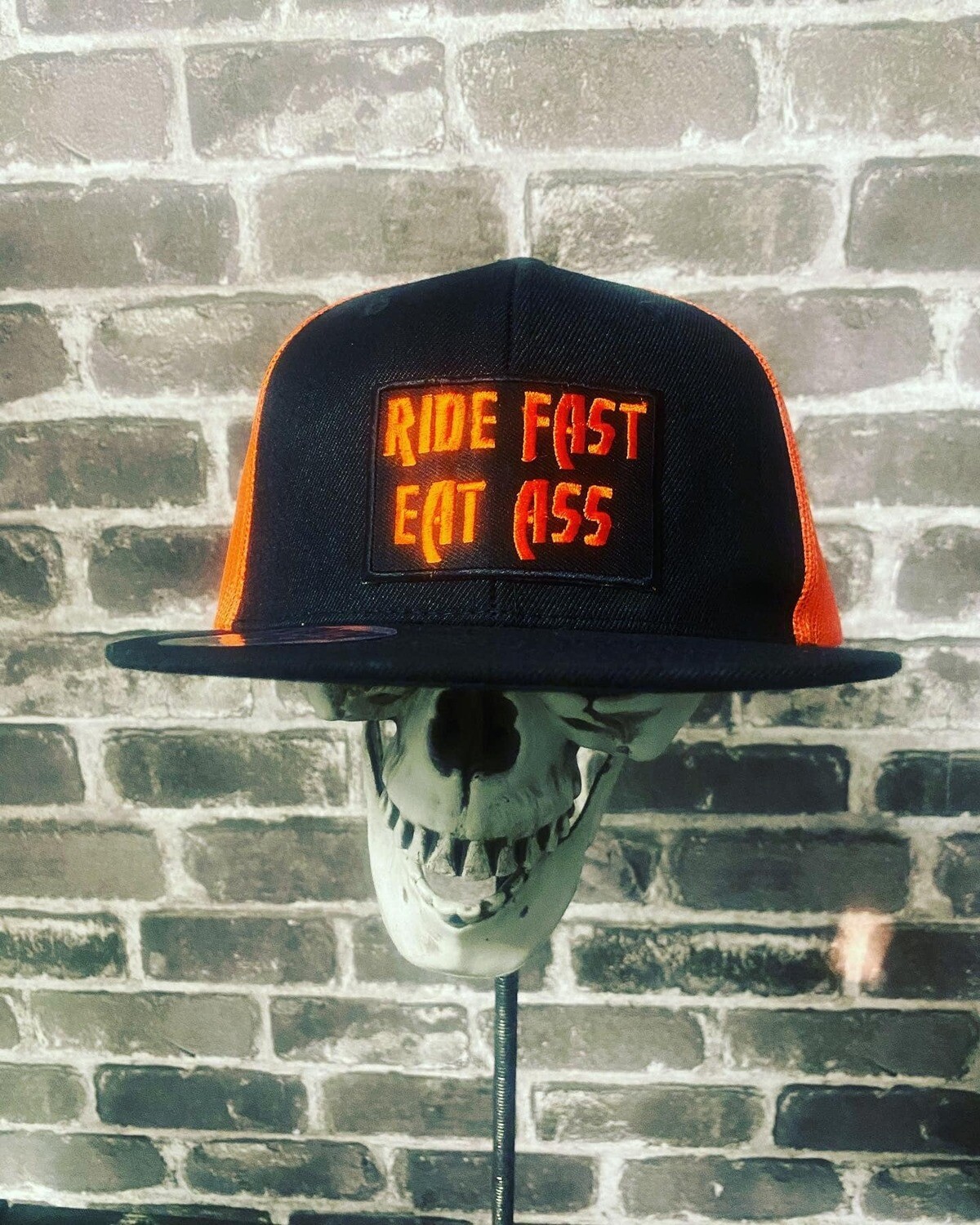 RIDE FAST EAT ASS- ORANGE MESH - PATCH  - SNAP BACK