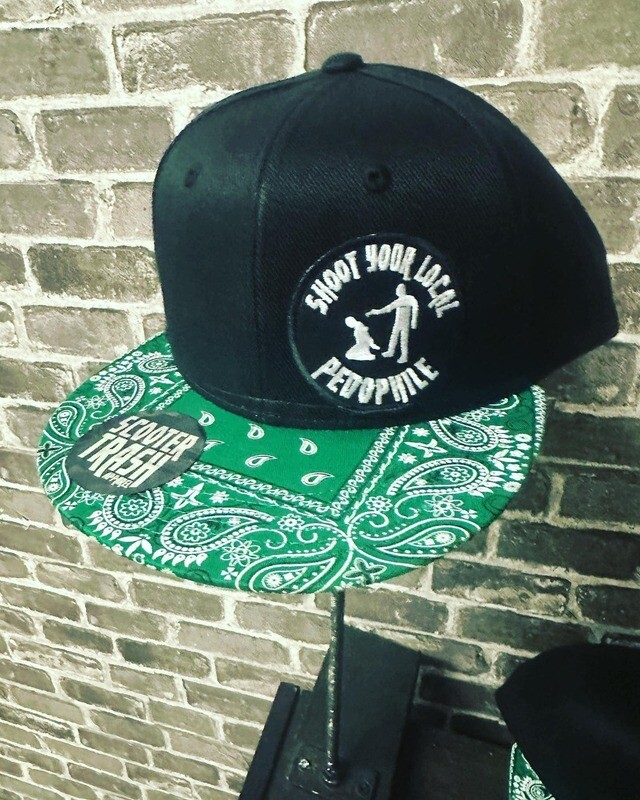 SHOOT YOUR LOCAL PEDO- BLACK/GREEN BANDANNA - PATCH  - SNAP BACK