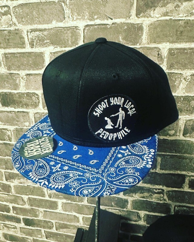 SHOOT YOUR LOCAL PEDO- BLACK/BLUE BANDANNA - PATCH  - SNAP BACK