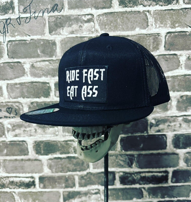 RIDE FAST EAT ASS- BLACK MESH BACK - PATCH  - SNAP BACK
