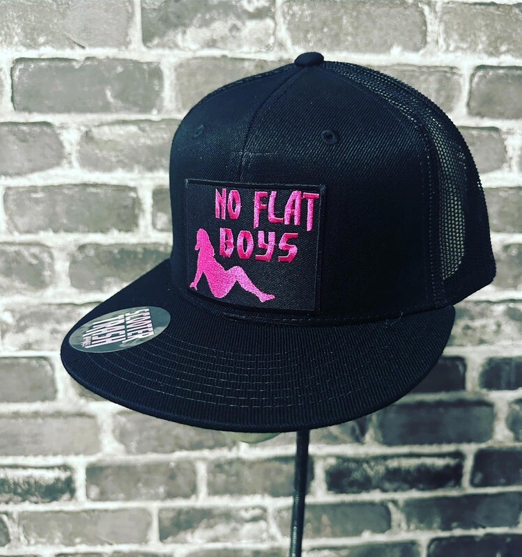 NO FLAT BOYS- HOT PINK - PATCH  - SNAP BACK - SOLID BLACK MESH BACK