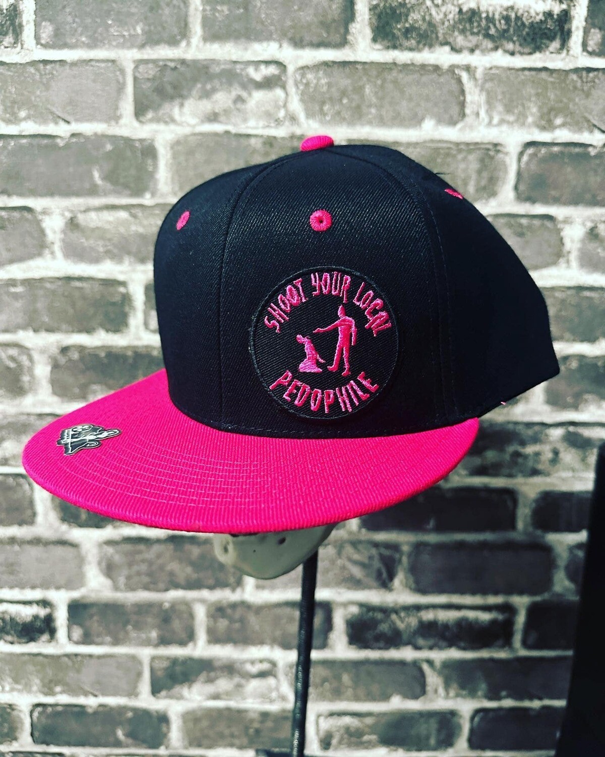 SHOOT YOUR LOCAL PEDO- HOT PINK BILL / BLACK - PATCH  - SNAP BACK