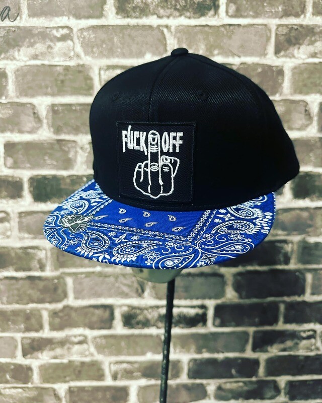 FUCK OFF-  BLUE BANDANNA - PATCH - SNAP BACK