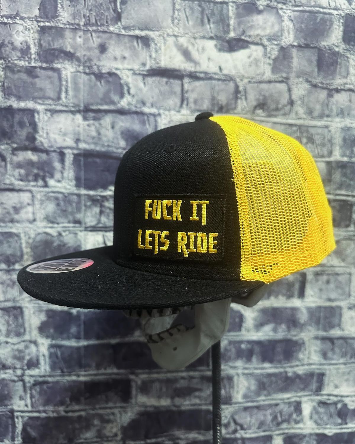 FUCK IT LETS RIDE - YELLOW/GOLD MESH BACK- PATCH  - SNAP BACK