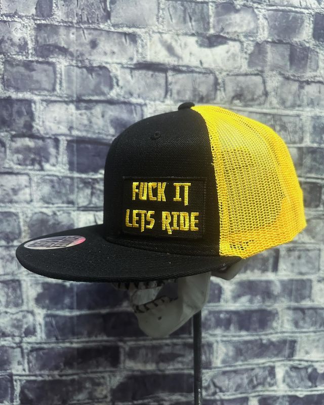 FUCK IT LETS RIDE - YELLOW/GOLD MESH BACK- PATCH  - SNAP BACK