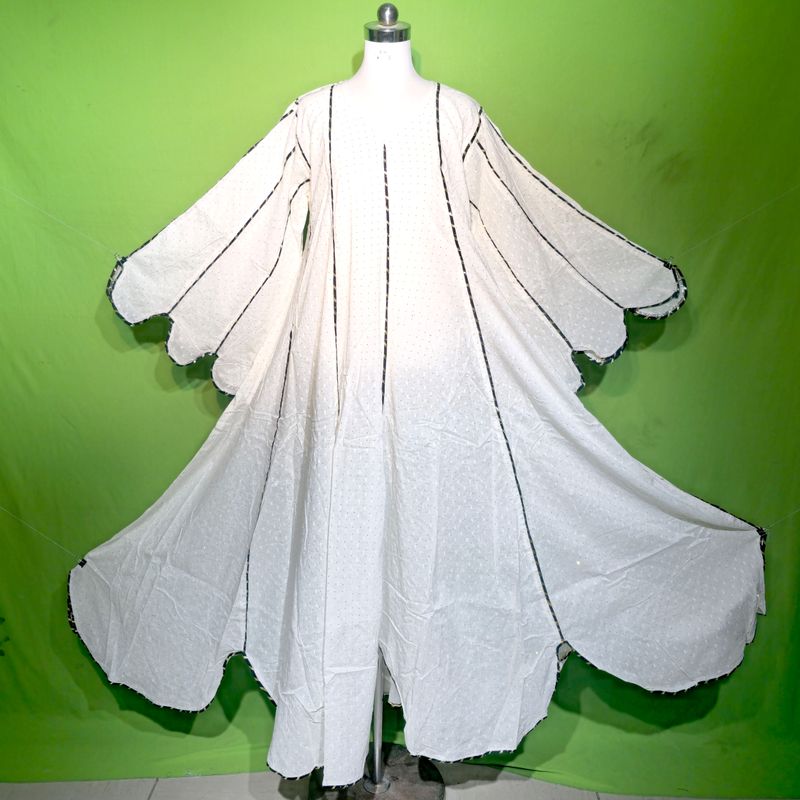 S-M White Crystal Meher Dress 100% Cotton 57&quot; Inches Long Jalabiya