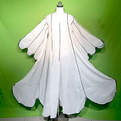 L-XL White Crystal Meher Dress 100% Cotton 57&quot; Inches Long Jalabiya