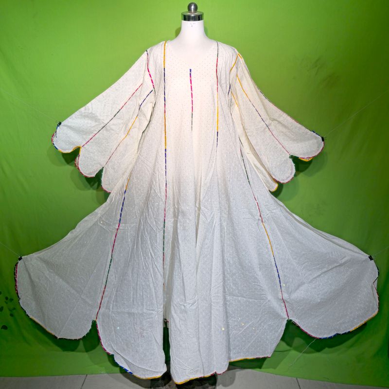 L-XL White Crystal Meher Dress 100% Cotton 57&quot; Inches Long Jalabiya