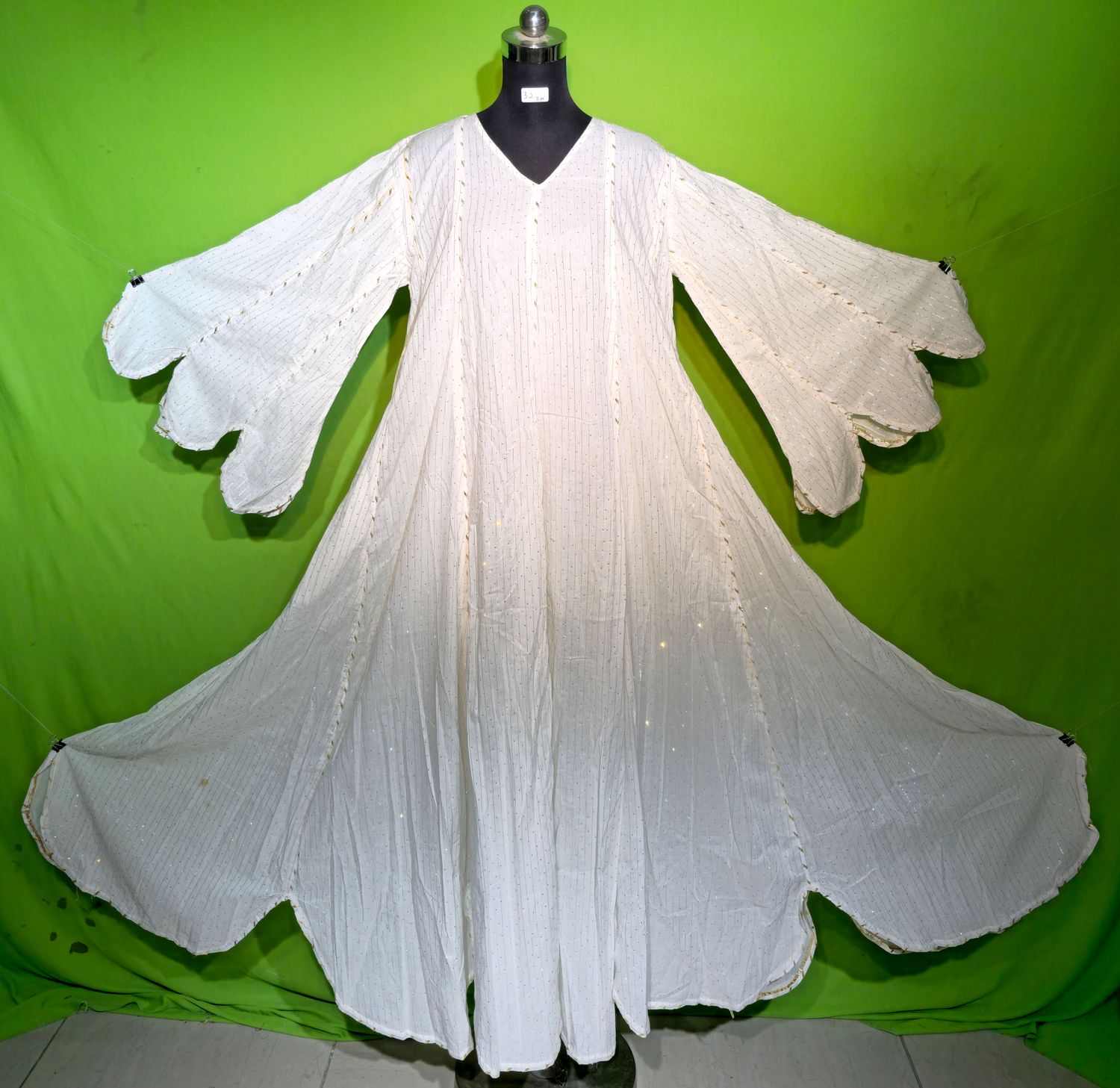 S-M Crystal White Lurex Meher Dress 100% Cotton 57&quot; Inches Long Jalabiya