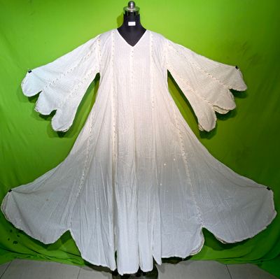 2XL-3XL White Crystal Lurex Meher Dress 100% Cotton 57&quot; Inches Long Jalabiya