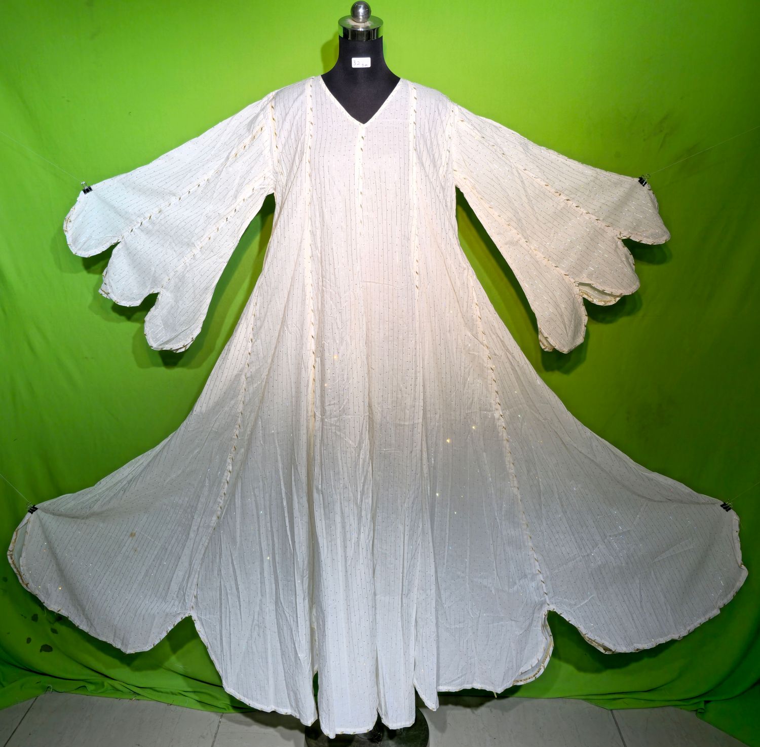 L-XL White Crystal Lurex Meher Dress 100% Cotton 57&quot; Inches Long Jalabiya