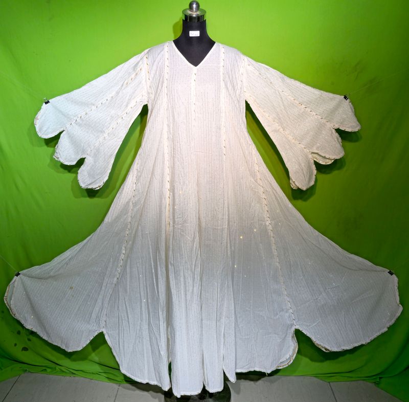 L-XL White Crystal Lurex Meher Dress 100% Cotton 57&quot; Inches Long Jalabiya
