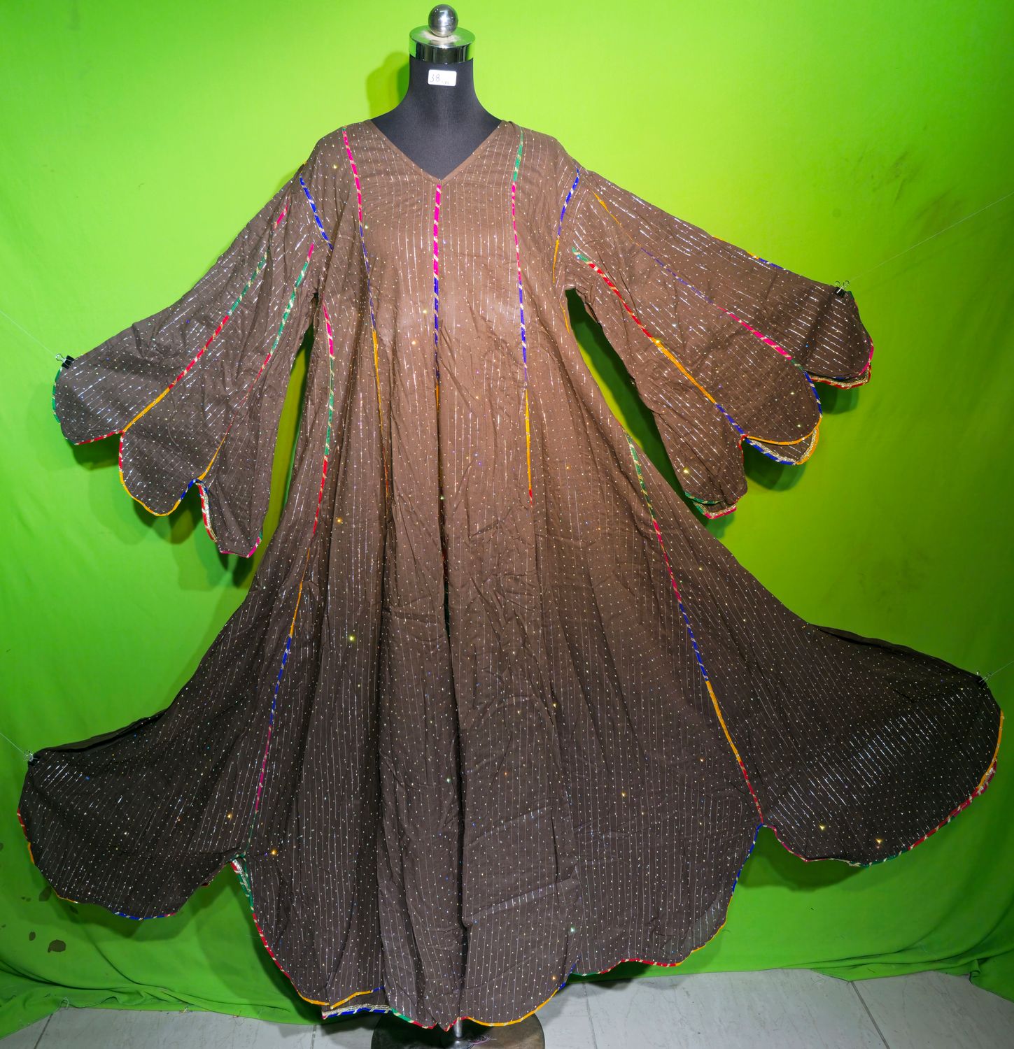 XS Crystal Lurex Meher Dress 100% Cotton 54&quot; Inches Long Jalabiya