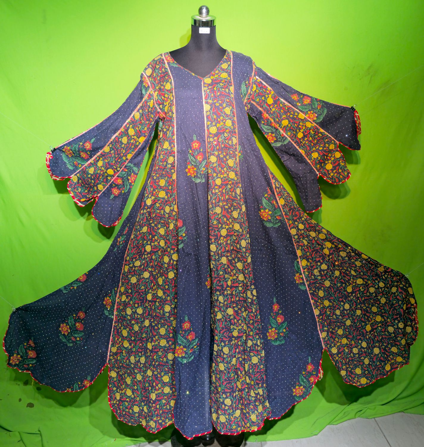 S-M Crystal Multi Meher Dress 100% Cotton 57&quot; Inches Long Jalabiya