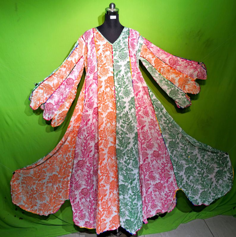 L-XL Crystal Multi Meher Dress 100% Cotton 57&quot; Inches Long Jalabiya