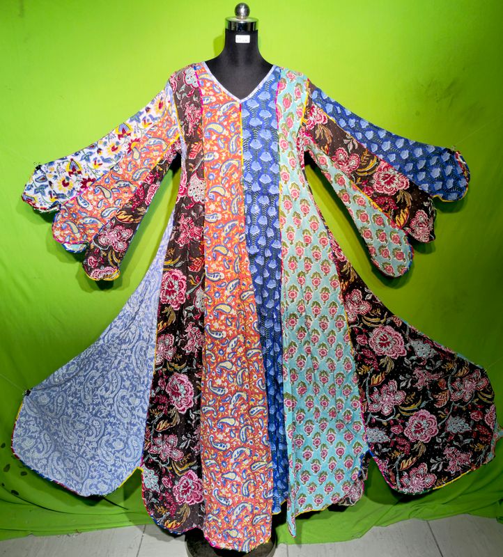 L-XL Crystal Multi Meher Dress 100% Cotton 57&quot; Inches Long Jalabiya