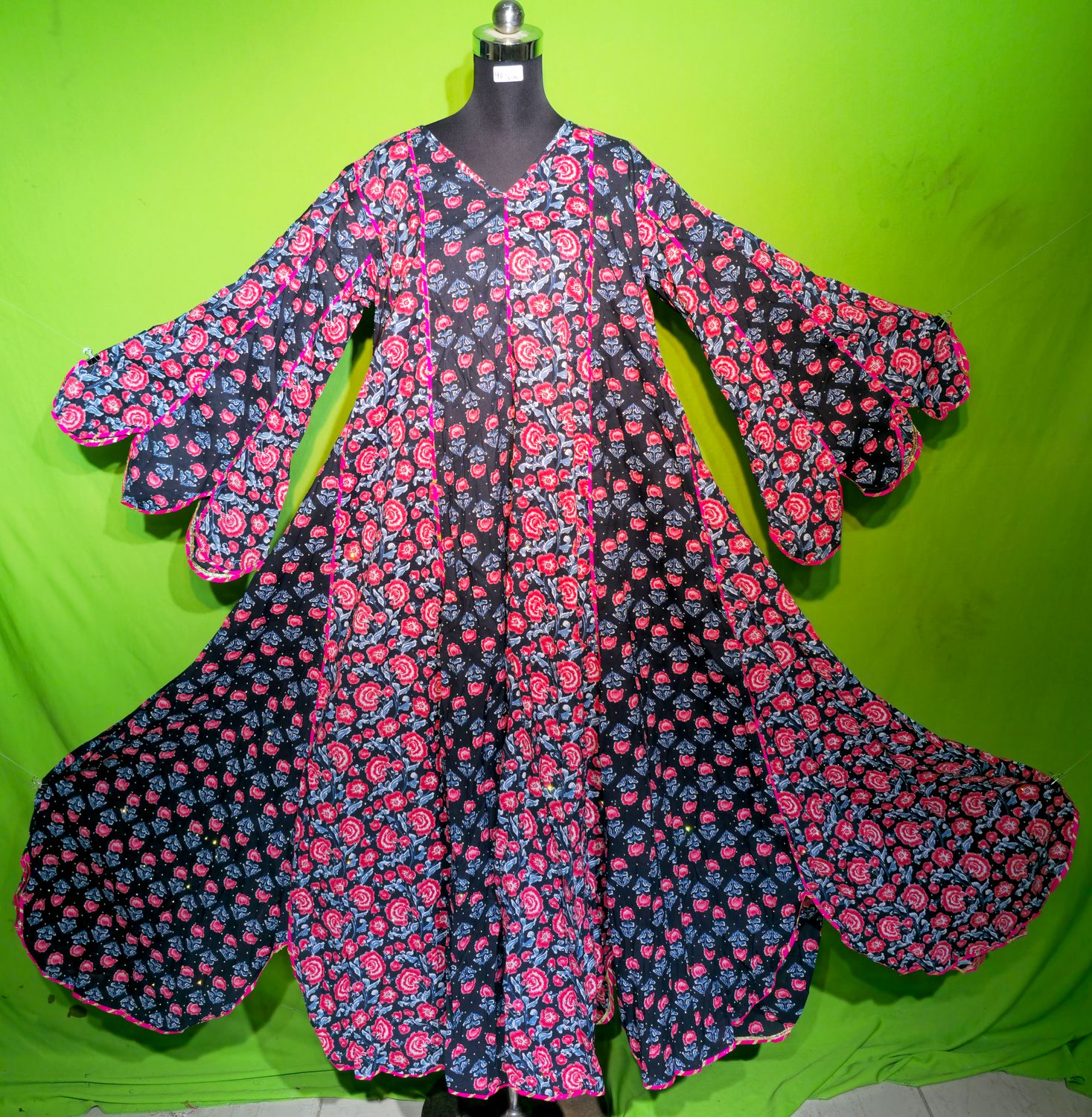 L-XL Crystal Multi Meher Dress 100% Cotton 57&quot; Inches Long Jalabiya