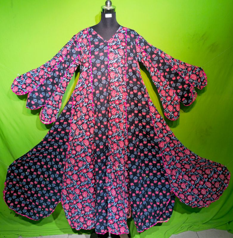 L-XL Crystal Multi Meher Dress 100% Cotton 57&quot; Inches Long Jalabiya