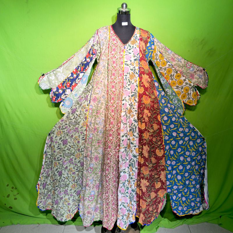 L-XL Crystal Multi Meher Dress 100% Cotton 57&quot; Inches Long Jalabiya
