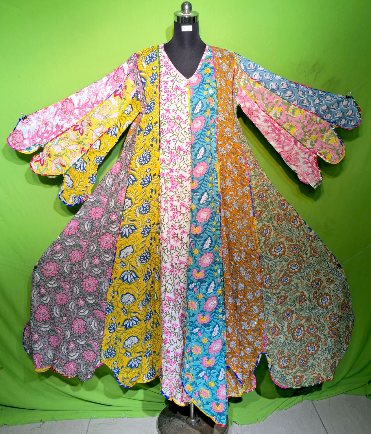 L-XL Crystal Multi Meher Dress 100% Cotton 57&quot; Inches Long Jalabiya