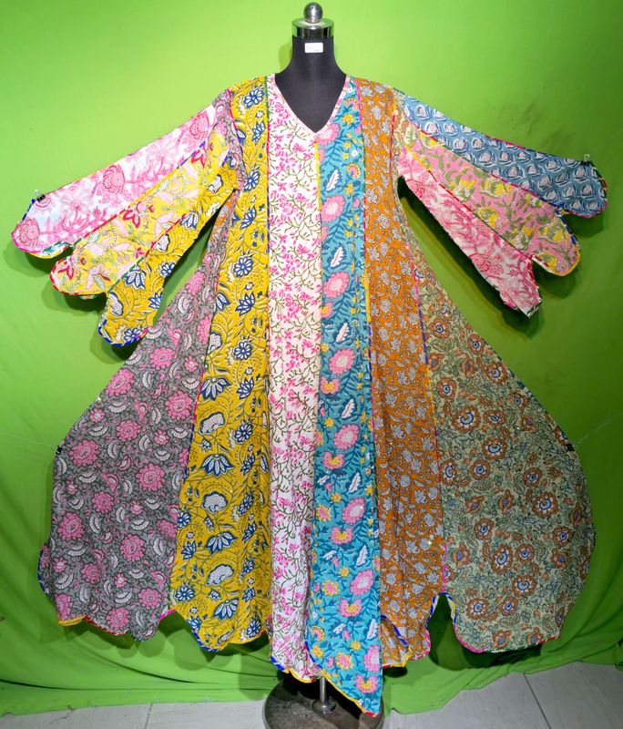L-XL Crystal Multi Meher Dress 100% Cotton 57&quot; Inches Long Jalabiya